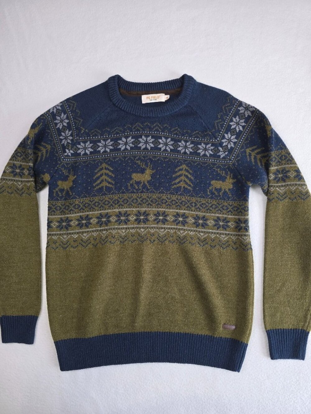 PG Field Heritage Medium Nordic Reindeer Pattern Sweater Blue/Green